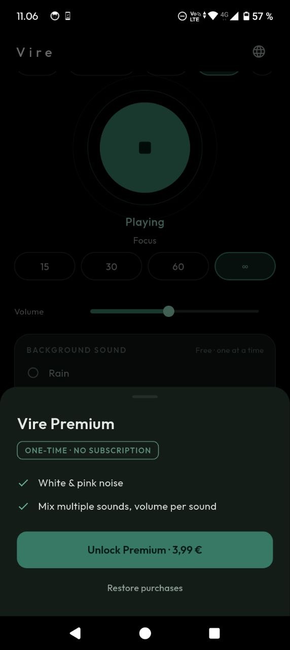 Vire Premium sheet: one-time purchase, unlock for 3.99 €